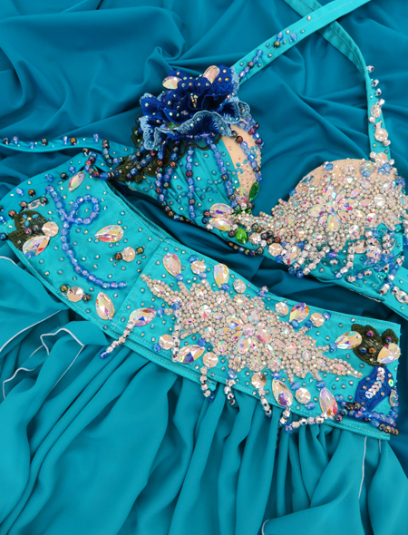 ベリーダンス衣装】鮮やかなマーメイド・グリーンが美しい！ターコイズ