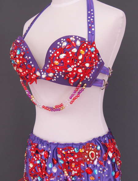 ベリーダンス衣装】パープル赤の配色がシックでクール！他とは差をつけ