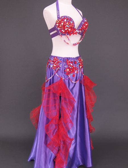 ベリーダンス衣装】パープル赤の配色がシックでクール！他とは差をつけ