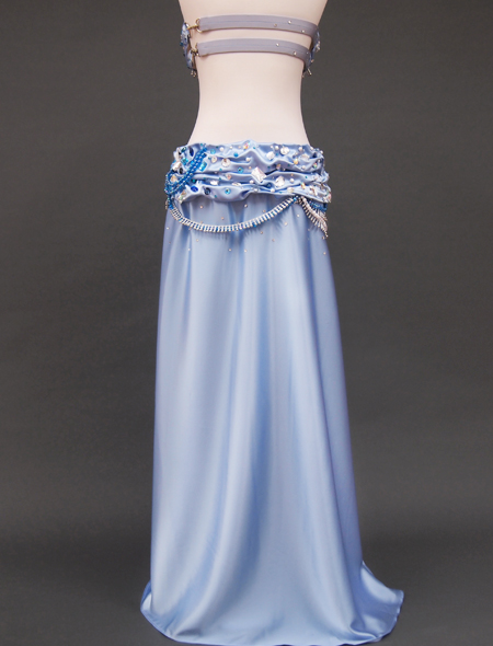 ベリーダンス衣装】清楚なブルーがドラマティック！光沢が魅力の水色の