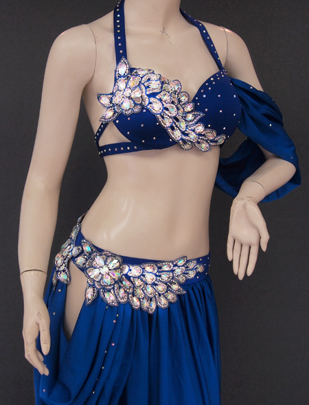 ベリーダンス衣装】シックなブルー×キラキラの装飾が映える！格安