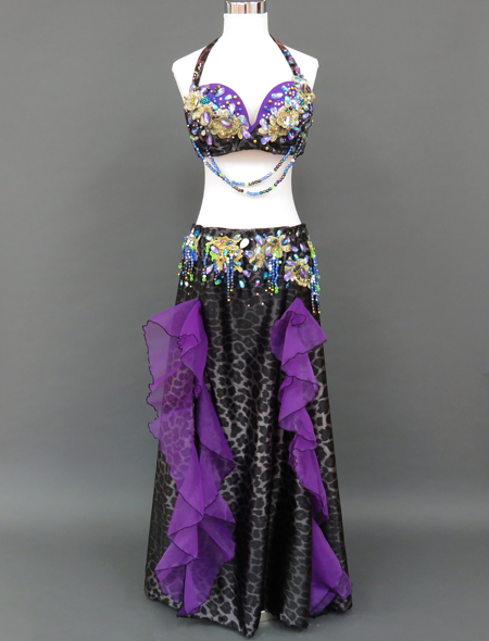 ベリーダンス衣装】サテン地レオパード柄が艶やか！大人の魅力を高める