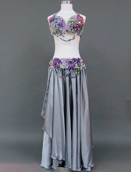 ベリーダンス衣装】大人なシルバーグレーで優雅ですっきりとした上品さ