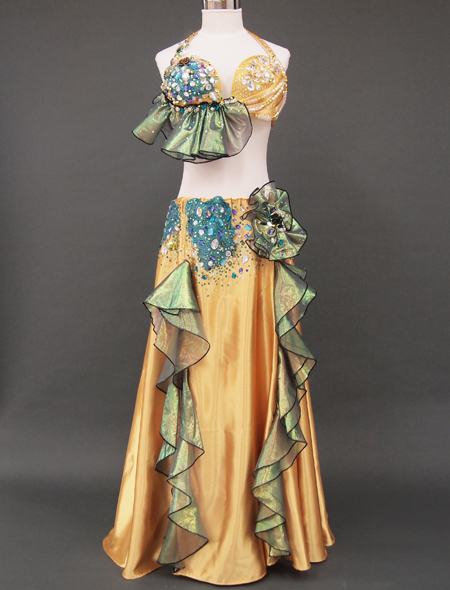 ベリーダンス衣装】高級感溢れるゴールド！スカートの花モチーフは