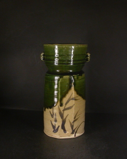 岡山 天子窯 児島 塊太郎 四方桟共箱付き織部耳付き花入2 備前焼卸