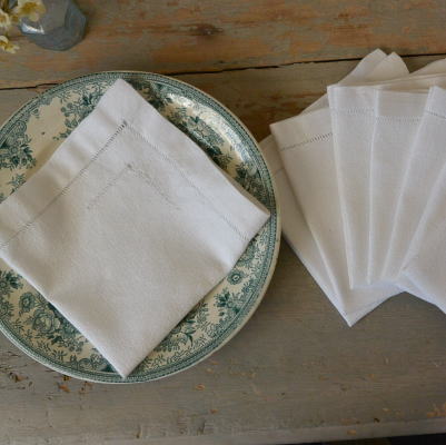 T2411 フランスアンティークリネンテーブルナプキン8枚 ドロンワークリネン