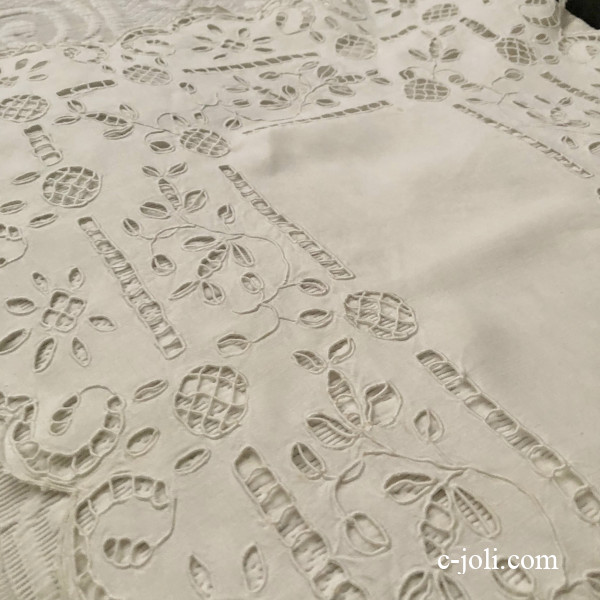 パリ発送】T3128 フランスアンティーク刺繍リネンテーブルマット