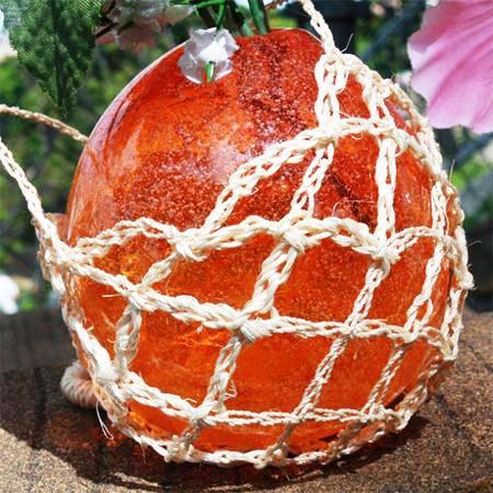 琉球ガラス/浮き玉泡入り花かざり・オレンジ