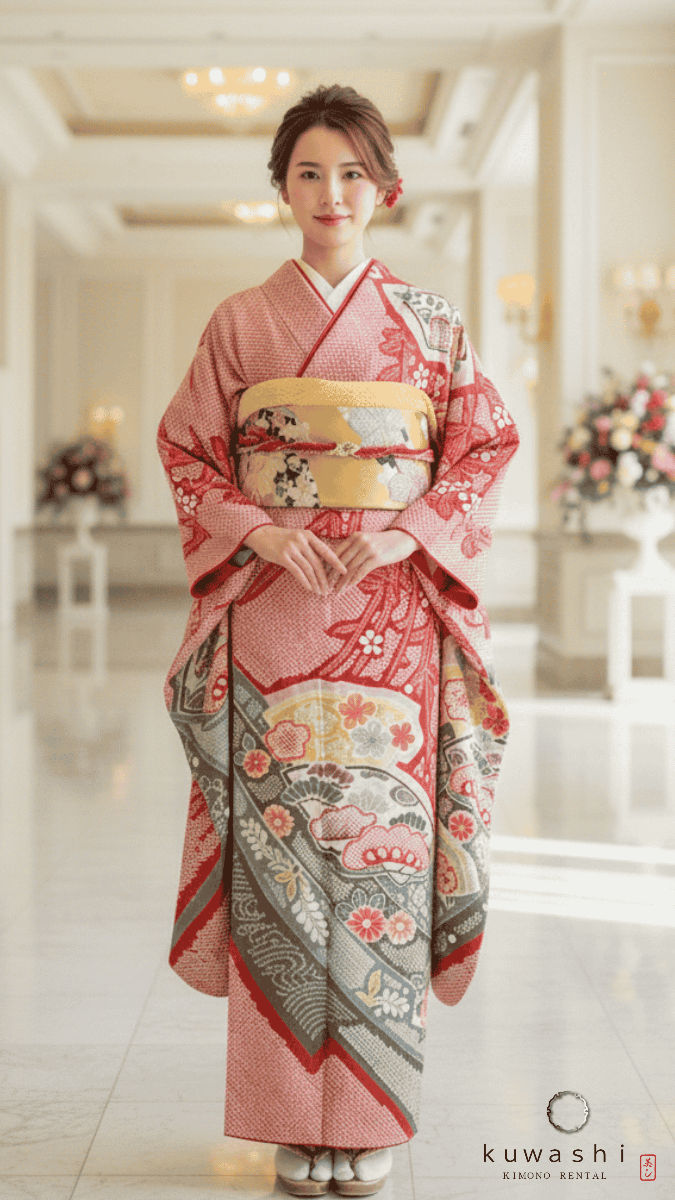 正絹振袖レンタル】 80008 ルビーレッド総絞り正絹振袖袋帯セット