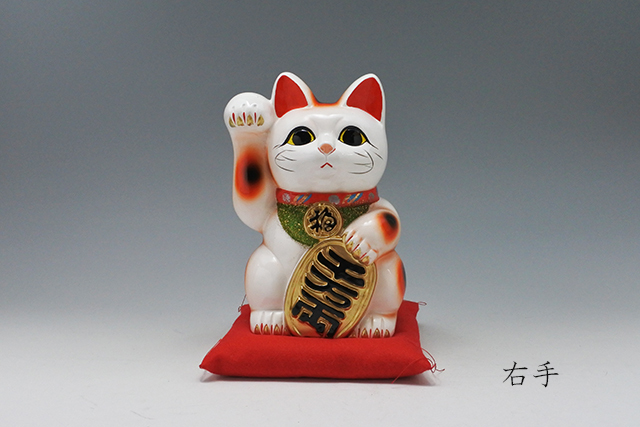 常滑焼】縁起物 財を招く 白小判招き猫 右手 4号～15号
