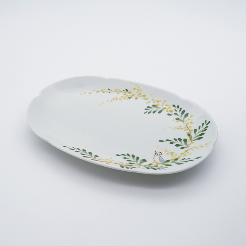 ミモザと小鳥／八角長皿(小)｜空萌工房(そらもえこうぼう)｜田口紀美子