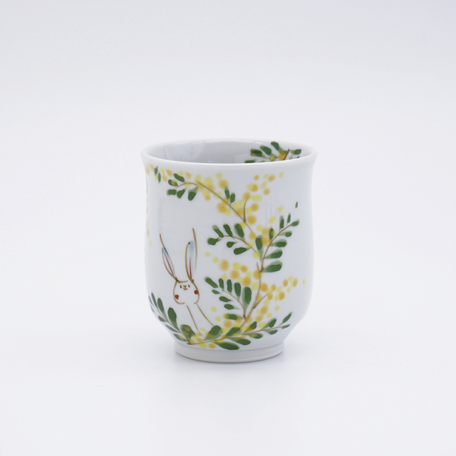 ミモザとうさぎ／湯呑(小)｜空萌工房(そらもえこうぼう)｜田口紀美子