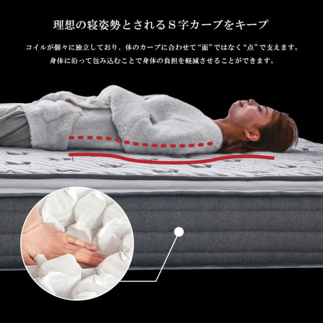 ダブルサイズ 高級 ピロートップ付き ポケットコイル マットレス