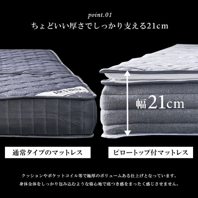 ダブルサイズ 高級 ピロートップ付き ポケットコイル マットレス