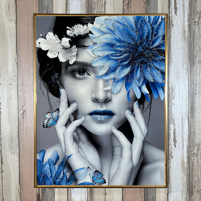 水晶パネル アートパネル 60×80cm 金フレーム付き 女性 クリスタル