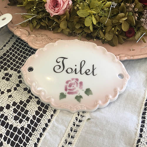 陶器ドアプレート トイレ(ローズ) ラ・フラール