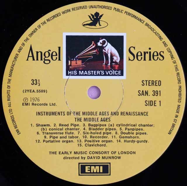 LP レコード オリジナル盤 マンロウの「中世、ルネッサンスの楽器」 英