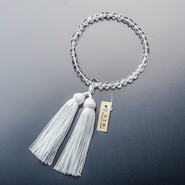 数珠 念珠【女性用 本水晶 切子 正絹房】 共仕立 桐箱入り 天然石 京都