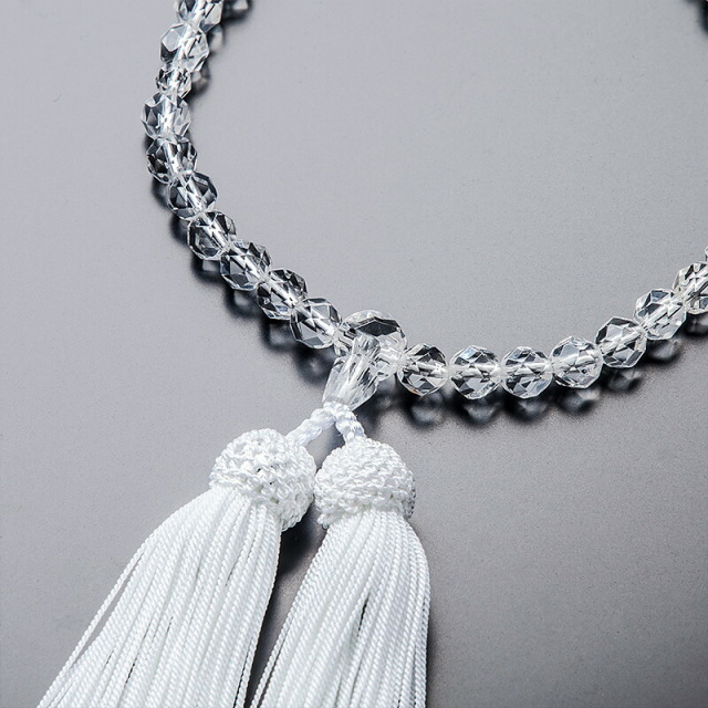 数珠 念珠【女性用 本水晶 切子 正絹房】 共仕立 桐箱入り 天然石 京都