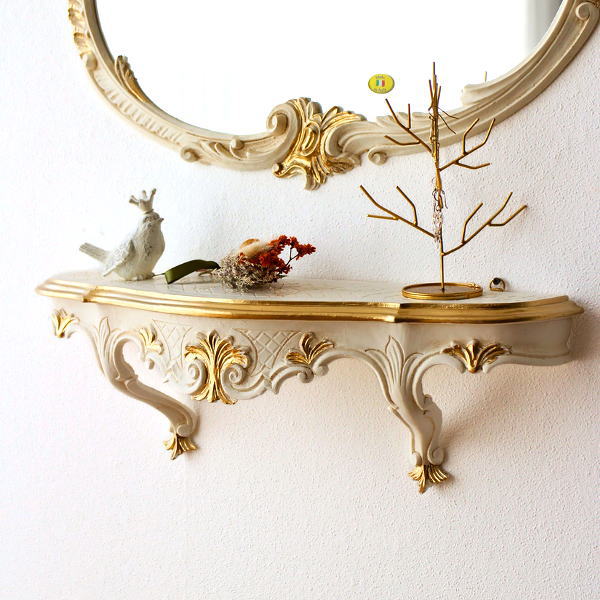 壁掛け棚 ウォールシェルフ アンティーク ロココ調 飾り棚 ホワイト