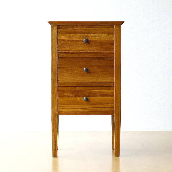 チェスト チーク 無垢材 電話台 3段 幅45 チークスリム三段チェスト