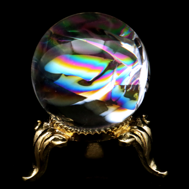 アイリスクォーツ 丸玉 水晶 虹入り AA 天然 直径約29mm 台座付き