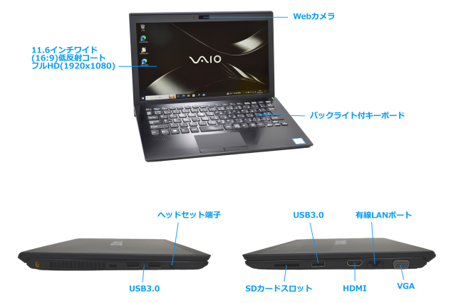 LTE ノートパソコン 11.6型 フルHD VAIO VJPF11C12N Core i5 7200U m