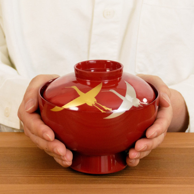 雑煮椀 千羽鶴 朱/溜 漆塗り 12-01201/01202 漆器の井助