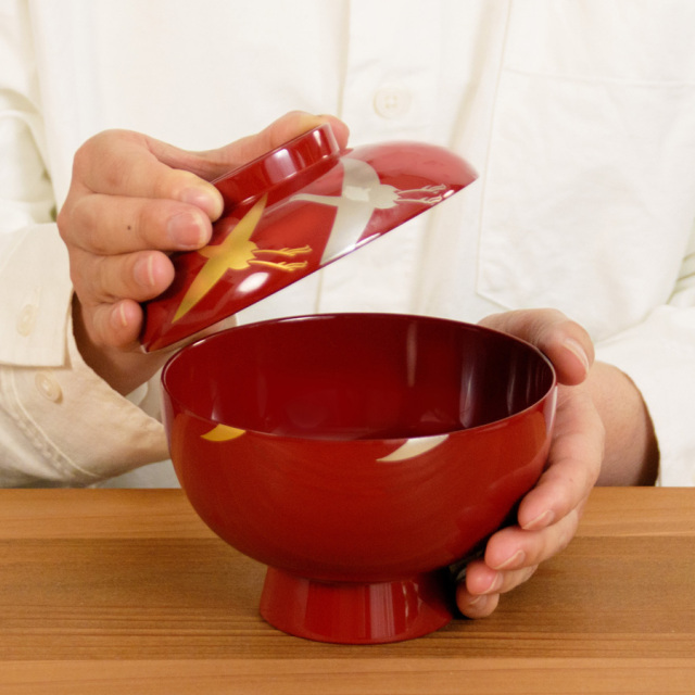 雑煮椀 千羽鶴 朱/溜 漆塗り 12-01201/01202 漆器の井助