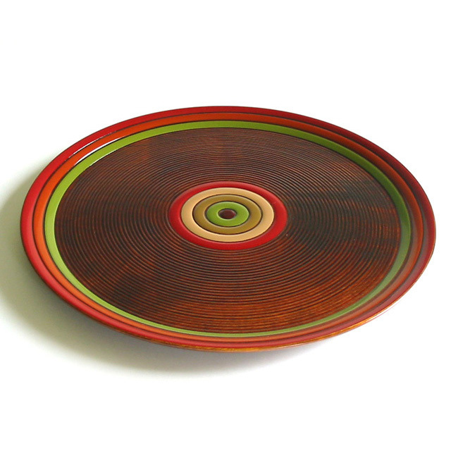 丸盆 独楽文様 尺一 木製 漆塗り トレー FC4-17 漆器の井助