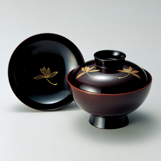 吸物椀 松葉に桜 黒 漆塗り 12-00601 漆器の井助