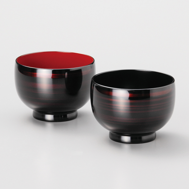 夫婦汁椀 中 黒・朱 2客セット 漆塗り 12-04002 漆器の井助