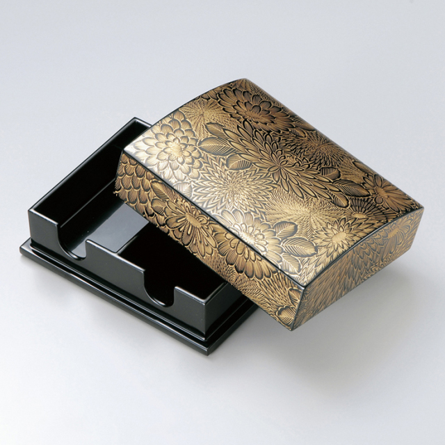 名刺箱 沈金菊彫 大 黒 木製 漆塗り 名刺入れ・名刺ケース 12-12305