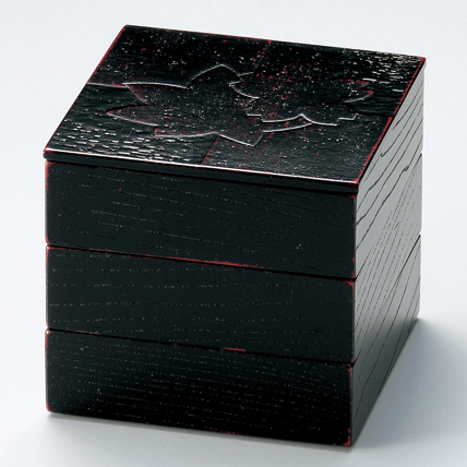 三段重 松竹梅蒔絵 黒内朱 6.5寸 漆塗り 木製 12-14702 漆器の井助