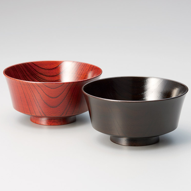 夫婦椀 古代朱・溜内黒 木製 漆塗り ペア 木のお椀・味噌汁椀 11-03504