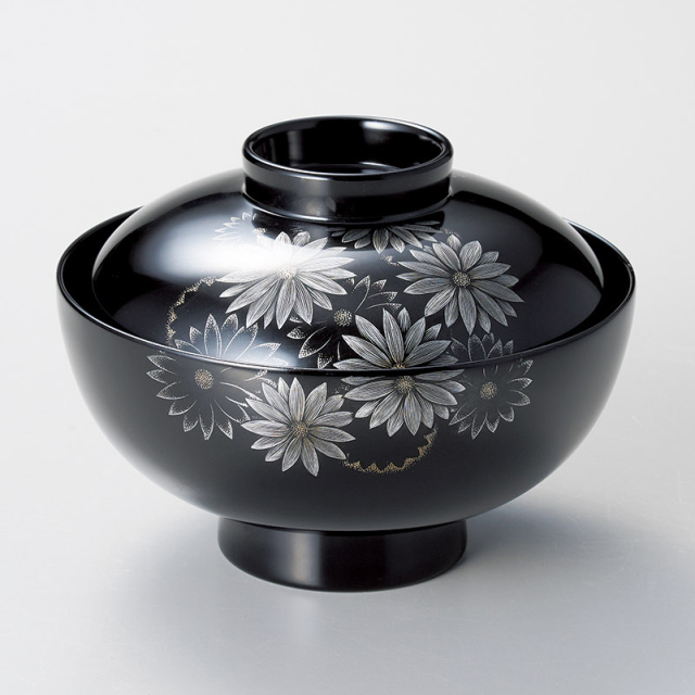 吸物椀 松葉に桜 黒 漆塗り 12-00601 漆器の井助