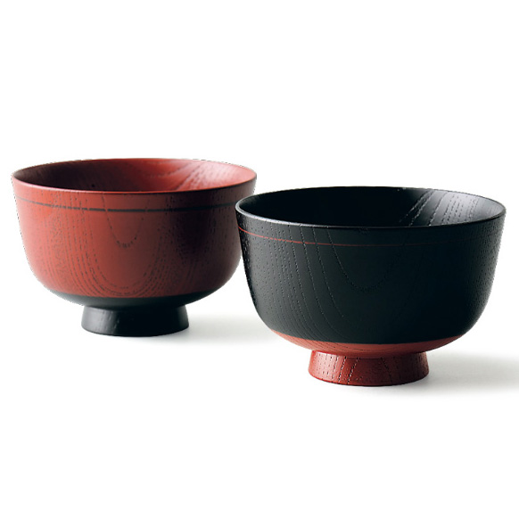 汁椀 欅 塗分け 反り型｜木製 漆塗り 木のお椀・味噌汁椀 漆器の井助