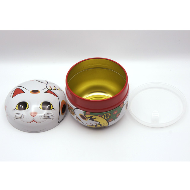 茶缶 鈴子 招き猫 白（茶筒・鈴子缶・まねきねこ）1個 1 tea can