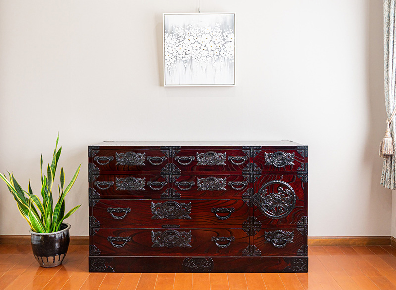 仙台箪笥 130巾横長箪笥 KC-12B 拭き漆塗り｜和モダン・リビング収納・