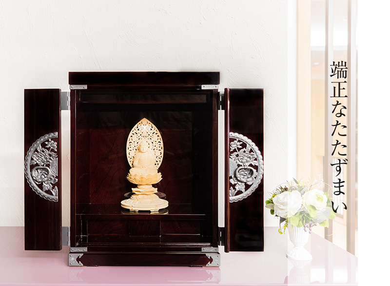 仙台厨子 四枚扉 KM-23D/KM-23E 木地呂漆塗り/朱色漆塗り｜コンパクト