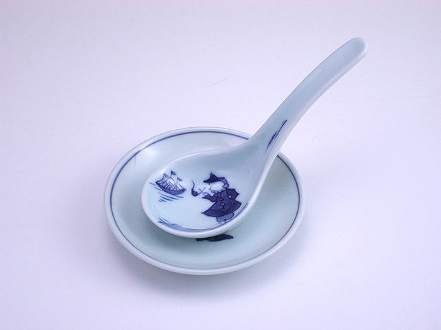 オランダ万才丸レンゲ（台皿付） しん窯 青花