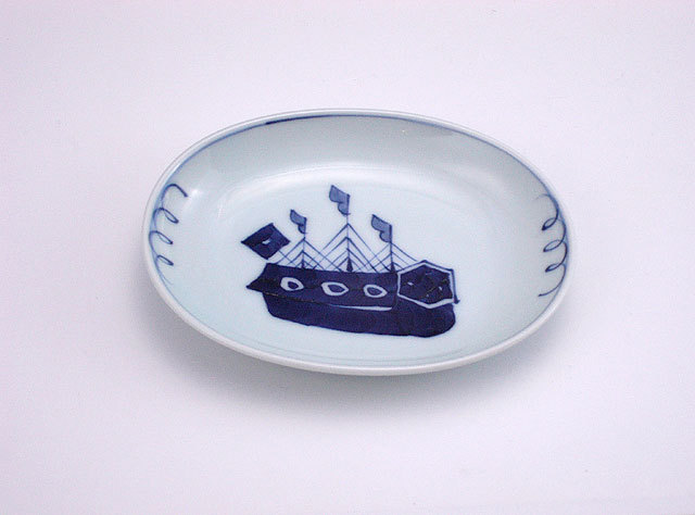 オランダ船小判小皿 しん窯 青花