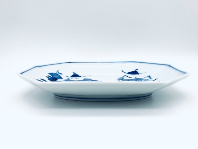 オランダ万才八角長角取皿 しん窯青花