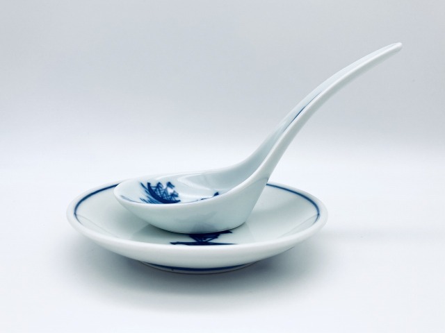 長崎紋丸レンゲ（台皿付） しん窯 青花