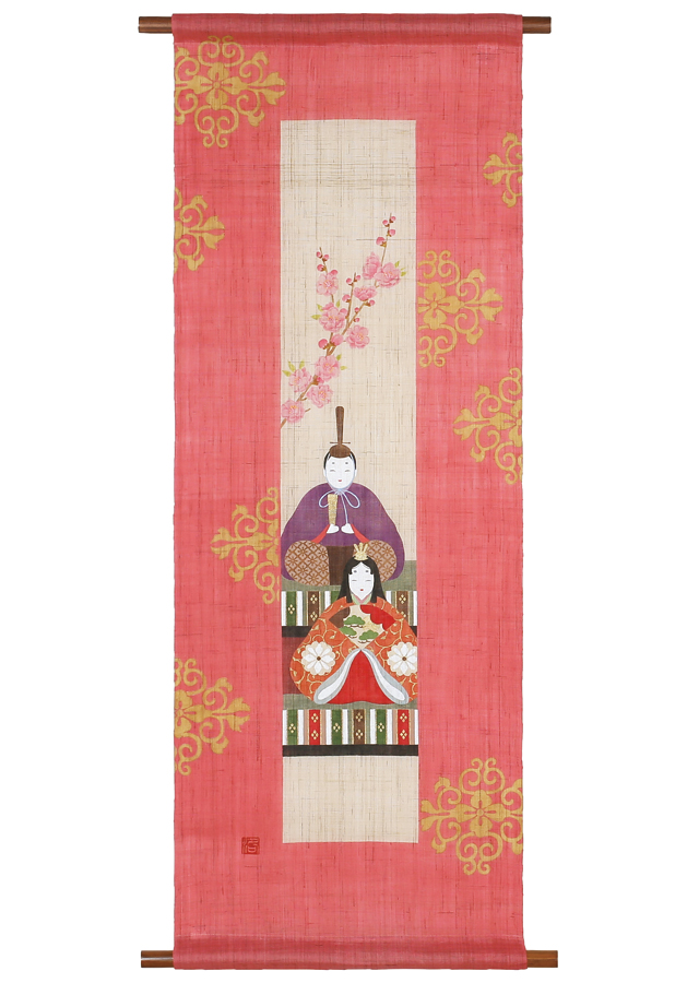 手染め麻細タペストリー「桃の花」 [京都洛柿庵オンラインショップ]