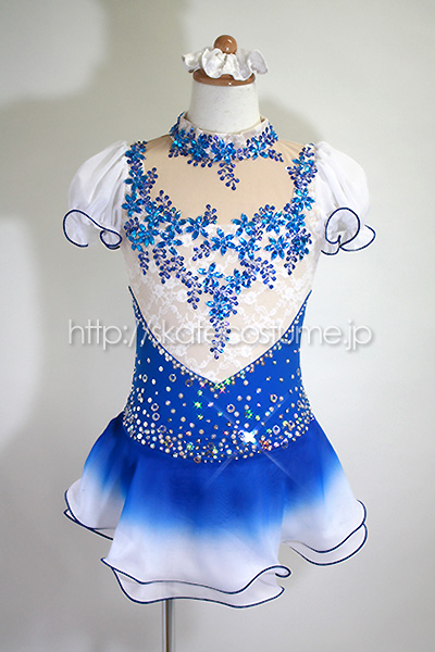 フィギュアスケート衣装 FRY-185白x青 スケートコスチュームDD