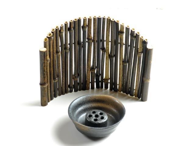 花入れ 黒竹自由垣セット/丸竹加工/フラワーベース/インテリア/花入れ