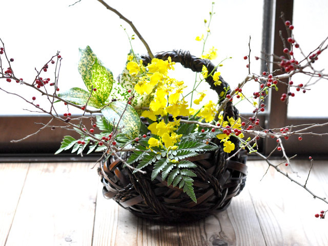 花籠 荒縄掛け/インテリア/花入れ/華道具/花器/竹/国産/日本製 竹かご