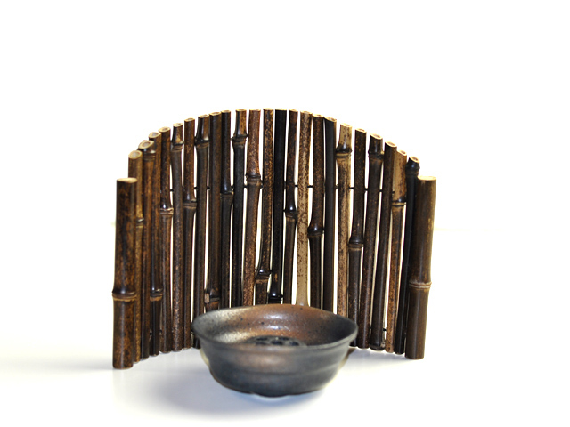 花入れ 黒竹自由垣セット/丸竹加工/フラワーベース/インテリア/花入れ