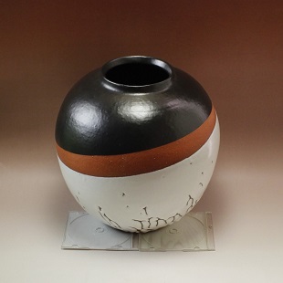 萩焼(伝統的工芸品)つぼ特大掛分け(鬼白松＆黒釉)掛外し丸